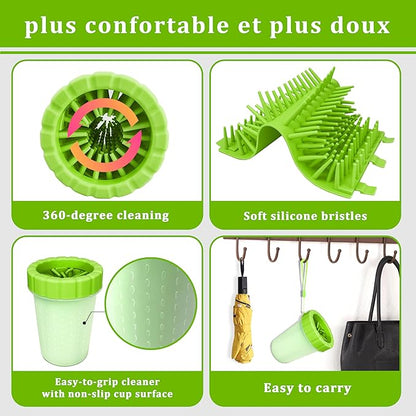 Qianruida Dog Paw Cleaner Cup, Soft Silicone, Portable, Easy to Clean, Removes Mud and Dirt, Grooming Accessory for Home, Travel – Green, L