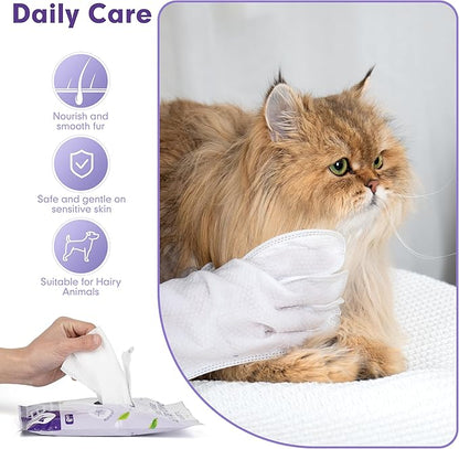 cyeollo Pet Cleaning Wipes for Dogs Fur & Butt, Dog Dry Grooming Bath Glove Wipes for Deodorizing, Lick Safe Cats Cleaning Wipes, Wash Free, 6PCS