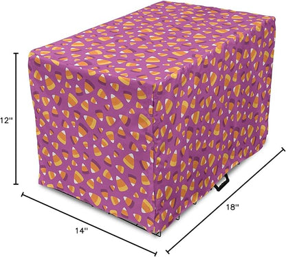 Lunarable Candy Corn Dog Crate Cover, Continuing Interpretation of Triangular Sugary Elements, Easy to Use Pet Kennel Cover for Small Dogs Puppies Kittens, 18 Inch, Fuchsia Apricot