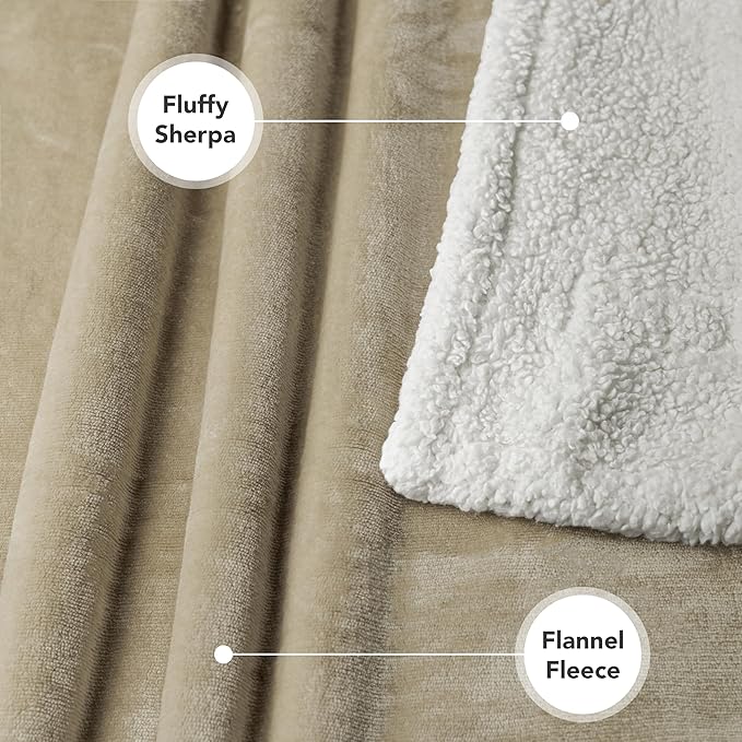 PetAmi Dog Blanket for Bed, XL Pet Blanket Large Dogs, Fleece Furniture Couch Cover Protector Sofa Car Crate Kennel, Soft Sherpa Cat Throw Plush Reversible Washable, Twin 60x80 Taupe