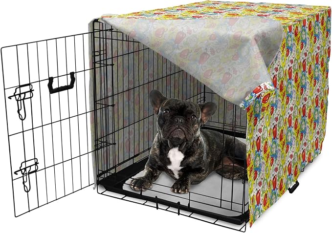 Lunarable Vegetables Dog Crate Cover, Ornate Food Garlic Pepper Cauliflower Delicious Plants Image, Easy to Use Pet Kennel Cover for Cats & Medium Dogs, 24 Inch, Lime Green Yellow