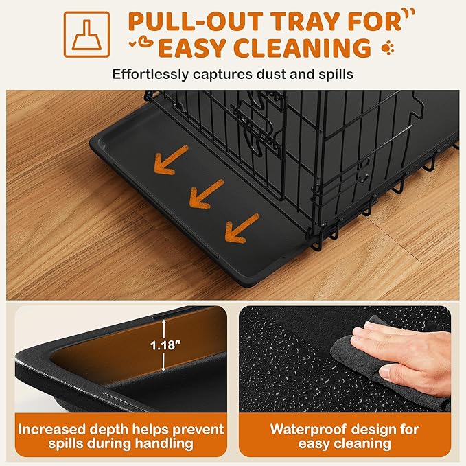 Yaheetech 30 inch Double Door Dog Crate w/Divider for Puppy, Collapsible Metal Dog Kennel with Removable Tray, Portable Travel Cage, Black