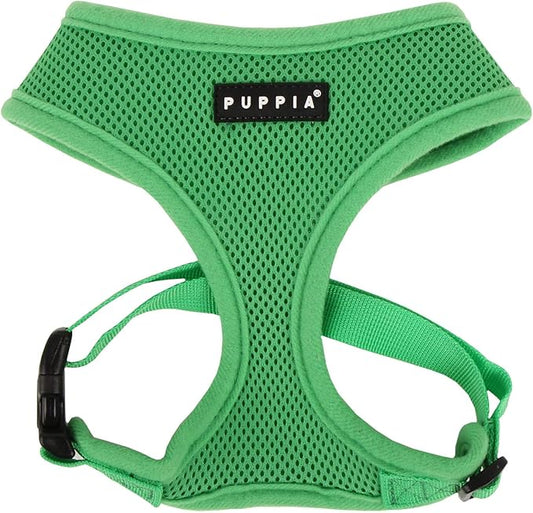 Puppia Soft Dog Harness No Choke Over-The-Head Triple Layered Breathable Mesh Adjustable Chest Belt and Quick-Release Buckle, Green, X-Small