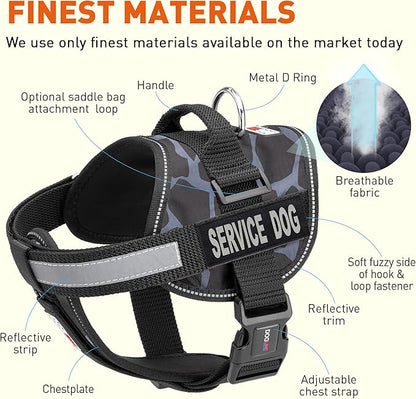 Dogline Unimax Dog Harness Vest with Service Dog Patches Reflective No-Pull, Adjustable Straps, Breathable Neoprene for Medical, Service, Identification and Training Dogs Girth 28 to 38" Giraffe Gray