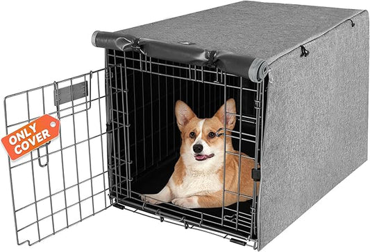 X-ZONE PET Double Door Dog Crate Cover - Polyester Pet Kennel Cover (Fits 24 30 36 42 48 inches Wire Crate) (30 Inch, Grey)