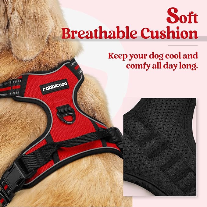 rabbitgoo Dog Harness, No-Pull Pet Harness with 2 Leash Clips, Adjustable Soft Padded Dog Vest, Reflective No-Choke Pet Oxford Vest with Easy Control Handle for Small Dogs, Red, S
