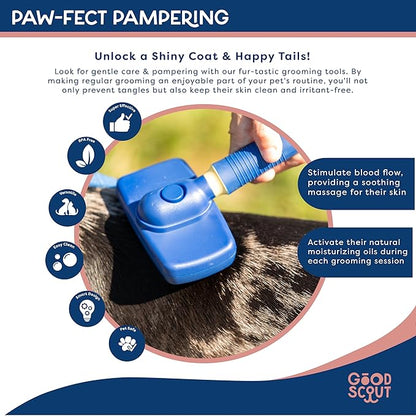 Good Scout Self-Cleaning Slicker Brush, Best Deshedding Tool for Dogs & Cats, Gentle, Safe & Effective Grooming Tool for Long & Short Haired Animals