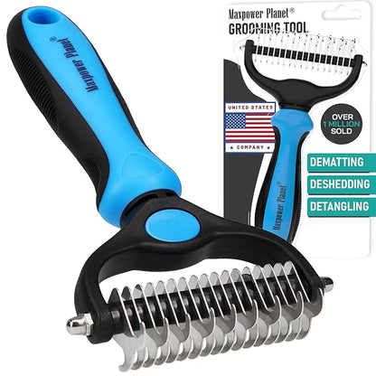 Maxpower Planet Original Pet Grooming Rake - Double-Sided Deshedding Dematting Tool, Undercoat Rake for Dogs & Cats, Extra-Wide Dog Grooming Brush & Deshedder Comb for Long Hair, Reduces Shedding 95%