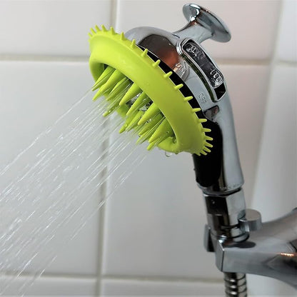 WD Handheld Shower Brush with On/Off Switch and Water Pressure Control | Shield Water While Brushing and Washing Simultaneously | Dog Washing Shower Attachment