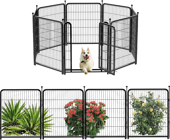 Playpen 36 inch High, Gate 17.7 inches Wide with Low Sills Pen, 8 Panels Total 17.7 Ft(L) Garden Fence for Dogs, Dog Play Pen Indoor or Outdoor,Rabbit Playpen,Dog Fence Outdoor for Yard