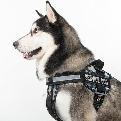 Dogline Unimax Service Dog Harness Vest with Removable Service Dog Patches Adjustable Straps Breathable Neoprene for Medical Identification Training Dogs Girth 36 to 46 in Blue Camo
