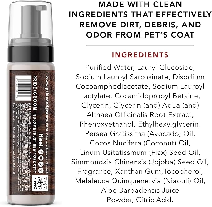Pride and Groom The Mane Tame Waterless Dog Shampoo – Foaming Dry Shampoo for Dogs and Cats Made in USA for a Rinse Free Cleanse and to Eliminate Odor in Between Baths On-The-Go – 7.1 fl oz