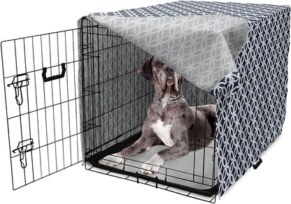 Ambesonne Navy Blue Dog Crate Cover, Marine in Geometric Pattern Design Ocean Travel Cruise Mosaic Ornament, Easy to Use Pet Kennel Cover for Medium Large Dogs, 48 Inch, Blue White