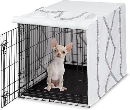 Sweet Jojo Designs 24in. Small Dog Crate Cover (Grey Boho Modern Tuft) Pet Cage, Kennel Covers (Bohemian, Farmhouse, Shabby Chic, Designer, Neutral, Elegant, Minimalist, Gray and White Tufted Cotton)
