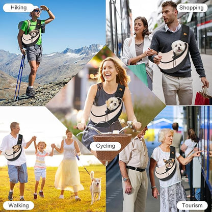 Cuby Pet Sling Carrier for Small Dogs Cats,Drawstring & Zipper Security Hook Triple Design for Pets' Securty Dog Bag,Breathable Travel Puppy Sling Carrier with Adjustable Strap(Beige,L(9.5-13.5 lbs))