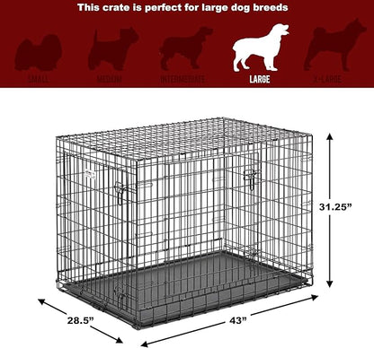 MidWest Homes for Pets Ultima Pro Series 42' Dog Crate | Extra-Strong Double Door Folding Metal Dog Crate w/Divider Panel, Floor Protecting 'Roller Feet' & Leak-Proof Plastic Pan