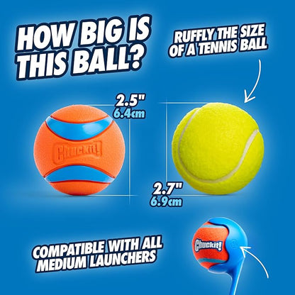 Chuckit! Ultra Ball Dog Toy with Chuckit! Cleaning Bucket Bundle - Bouncy Fetch Pet Toys For Dogs 20-60 lbs - Floats in Water - Durable Rubber - Size Medium - 2.5-inch Diameter - 8-Pack of Balls