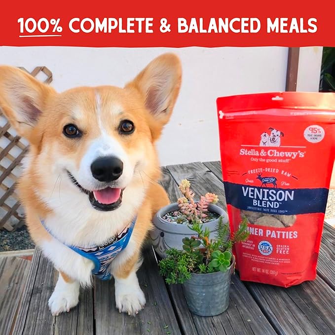 Stella & Chewy's Freeze Dried Raw Dinner Patties – Grain Free Dog Food, Protein Rich Venison Blend Recipe – 14 oz Bag