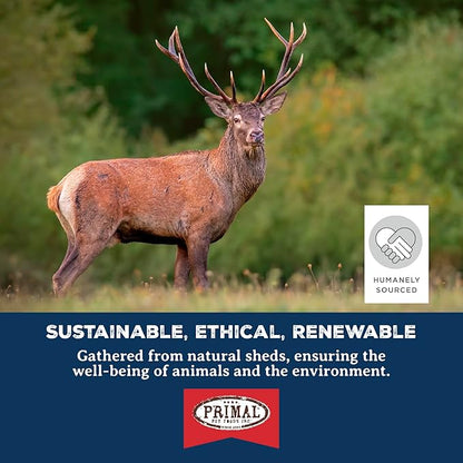 Primal Antlers for Dogs - Grade A Split Stag Antlers for Large Dogs 45-60 lb - Natural Dog Chews for Aggressive Chewers - Naturally Shed Antlers - Long Lasting Dog Bones - 1 ct