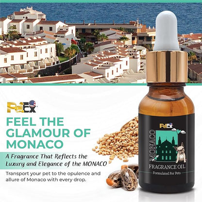 Petex Premium Pet Fragrance Oil | Ultra Premium Natural Pet Care with Dead Sea Minerals | Dog Perfume Fragrance Oil Long Lasting Scent | Natural Pet Cologne - Suitable for Dogs and Cats (Monaco)