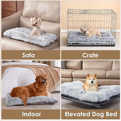 EHEYCIGA Fluffy XXL Dog Crate Pad, Plush Faux Fur Dog Bed for Extra Large Dogs, Calming Anti Anxiety XXL Dog Bed for Crate, Washable Soft Warm Dog Crate Mat with Non-Slip Bottom