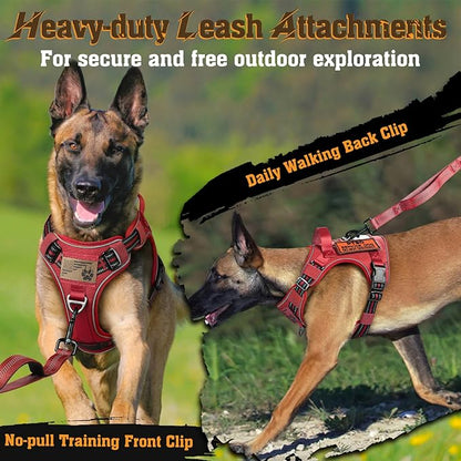 rabbitgoo Dog Harness Medium Sized No Pull, Tactical Service Dog Vest with Molle and Control Handle, Adjustable and Reflective Military Pet Harness for Easy Walking and Training, Red, M