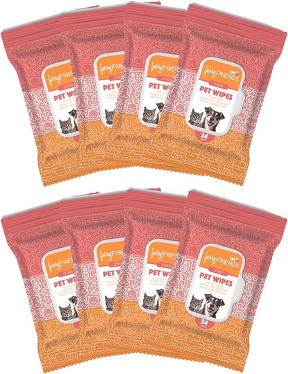 FurryFriends Pet Wipes | Citrus Scented | Hypo-allergenic | Alcohol Free| Deodorizing | Removes Loose Hair & Dirt | Incredibly Clean | 8 Pack