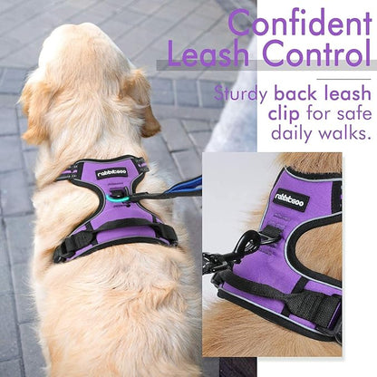 rabbitgoo Dog Harness, No-Pull Pet Harness with 2 Leash Clips, Adjustable Soft Padded Dog Vest, Reflective No-Choke Pet Oxford Vest with Easy Control Handle for Large Dogs, Purple, L