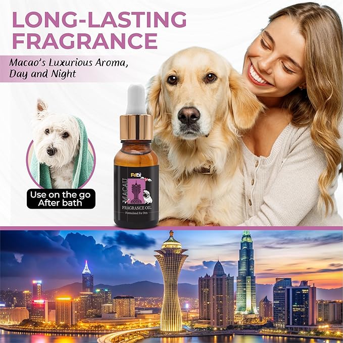 Petex Premium Pet Fragrance Oil | Ultra Premium Natural Pet Care with Dead Sea Minerals | Dog Perfume Fragrance Oil Long Lasting Scent | Natural Pet Cologne - Suitable for Dogs and Cats (Macau)