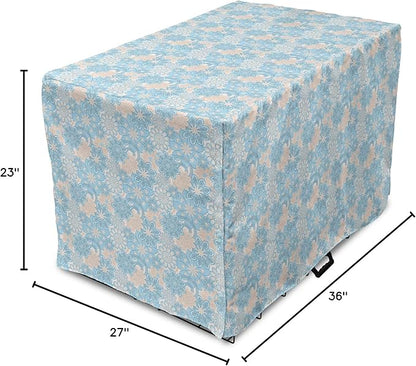 Lunarable Yellow and Blue Dog Crate Cover, Gentle Spring Inspired Flourish Motifs Feminine Bouquet, Easy to Use Pet Kennel Cover for Medium Large Dogs, 36 Inch, Blue Grey