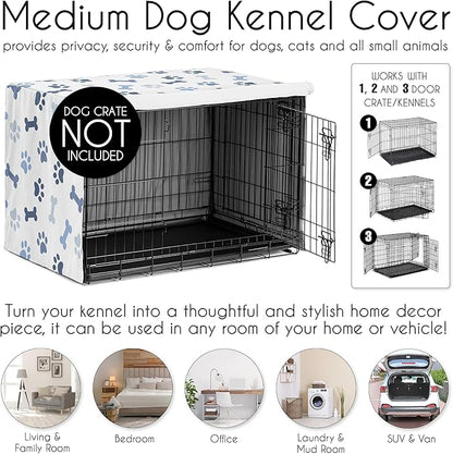 Sweet Jojo Designs 36in. Medium Dog Crate Cover (Bones and Paw Prints) for Boys Pet Cage, Kennel Covers (Modern, Cartoon, Doggy, Puppy, Neutral, Paws Print, Whimsical, Playful, Slate Navy Blue)