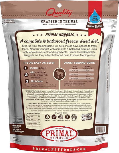 Primal Freeze Dried Raw Dog Food Nuggets, Pork, Complete & Balanced Meal, Also Use as Topper or Treat, Premium, Healthy, Grain Free, High Protein Raw Dog Food, 5.5 oz