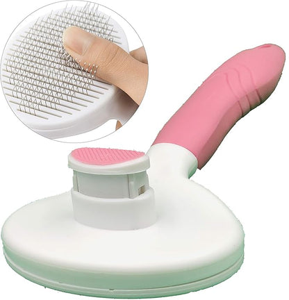 KIRTI Self Cleaning Slicker Brush for Dogs and Cats, Pet Grooming Hair Brush with Pin, Removes Shedding Tangled Hair and Massage Pink