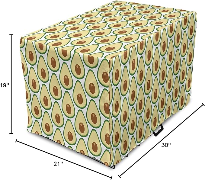 Lunarable Fruit Dog Crate Cover, Halved Avocado Slice Motifs Vegetable Food Natural Art, Easy to Use Pet Kennel Cover for Cats & Medium Dogs, 30 Inch, Pale Yellow Redwood