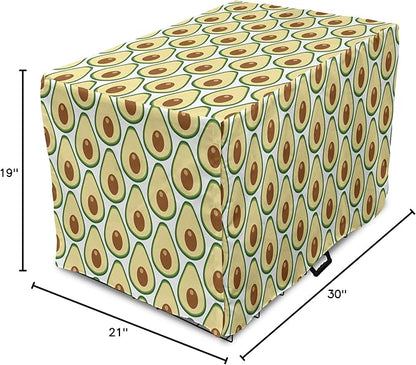 Lunarable Fruit Dog Crate Cover, Halved Avocado Slice Motifs Vegetable Food Natural Art, Easy to Use Pet Kennel Cover for Cats & Medium Dogs, 30 Inch, Pale Yellow Redwood