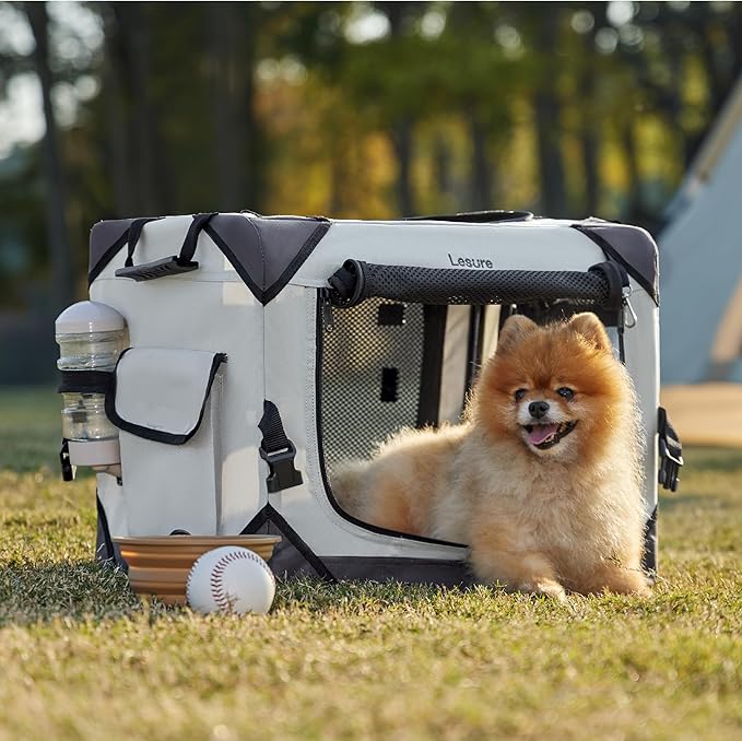 Lesure Collapsible Dog Crate - Portable Travel Kennel for Extra Small Dog, 4-Door Pet Crate with Durable Mesh Windows, Indoor & Outdoor, Light Gray