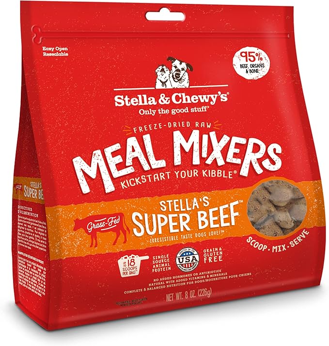 Stella & Chewy's Freeze Dried Raw Super Beef Meal Mixer – Dog Food Topper for Small & Large Breeds – Grain Free, Protein Rich Recipe – 8 oz Bag