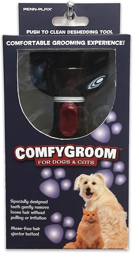 Penn-Plax ComfyGroom Deshedding Brush - for Dogs or Cats – Quick and Easy Grooming | Comfortable for Your pet and Easily Comb Out Excess pet Hair | Simple Push Button Disposable Makes Clean up a snap