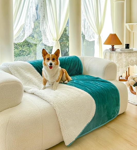 Bucephalus Waterproof Dog Blanket, Thick Reversible Soft Pet Blankets for Couch Bed Protection, Pee Proof Sherpa Fleece Blanket for Small Medium Large Dogs Puppy Cats Washable (Teal, 50"×60")