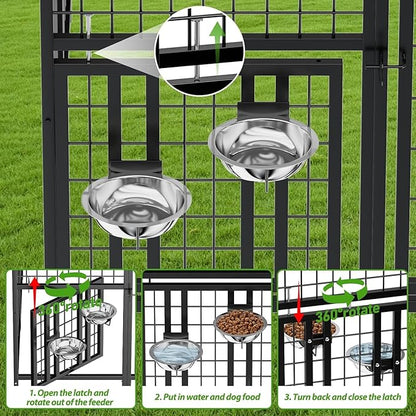 ROOMTEC Large Dog Kennel Outdoor Pet Pens Dogs Run Enclosure Animal Hutch Metal Coop Fence with Roof Cover (8'L x 4'W x 5.6'H)