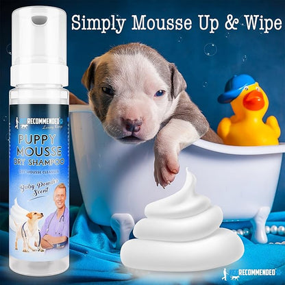 Puppy Shampoo - Waterless Dog Shampoo - No Rinse Dry Foam Mousse - Fur Baby Powder Scent - 8oz/240ml, Made in USA.