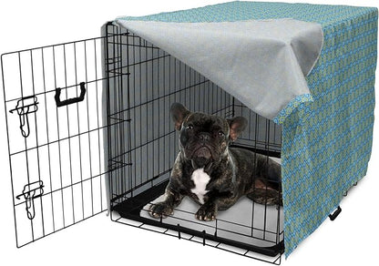 Lunarable Yellow and Blue Dog Crate Cover, Hand Drawn Abstract Ornament Rhombus Shapes Mosaic Vintage, Easy to Use Pet Kennel Cover for Cats & Medium Dogs, 24 Inch, Blue Aqua Yellow