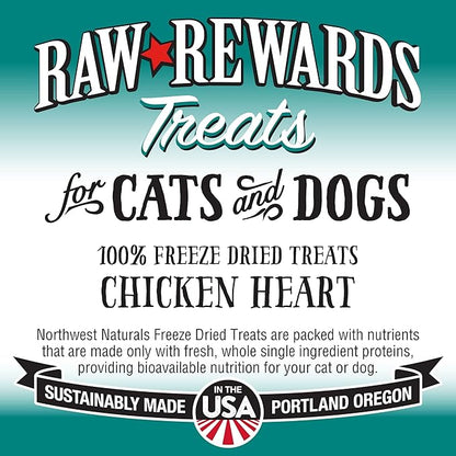 Northwest Naturals Raw Rewards Freeze-Dried Chicken Heart Treats for Dogs and Cats - Bite-Sized Pieces - Healthy, 1 Ingredient, Human Grade Pet Food, Natural - 10 Oz (Pack of 3)