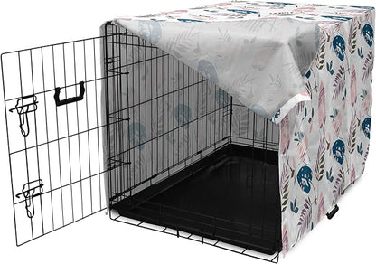 Ambesonne Leaves Dog Crate Cover, Abstract Foliage in Pastel Colors Tropical Jungle Forest Plants with Grunge Effect, Easy to Use Pet Kennel Cover for Medium Large Dogs, 36 Inch, Petrol Blue Baby Pink