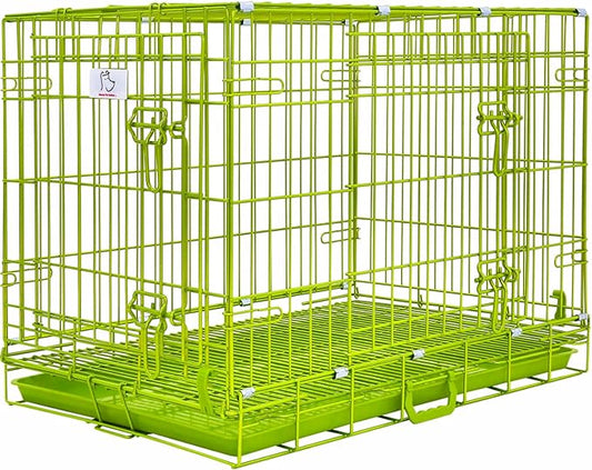 HOMEY PET 30 Inch Dog Kennel Indoor, Green Dog Cage for Small Dogs Foldable Dog Crates for Medium Dogs Nano-Coated Metal Wire Dog Crate with Removable Floor Grid Tray, Double Doors, Handle for Travel