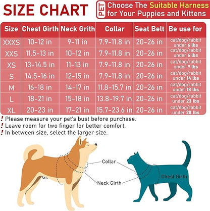 GAMUDA Dog Harness, Collar and Seat Belt Set, Vehicle Safety Harness, Retractable Adjustable Pet Seatbelts with Travel Strap and Carabiner for Most Cars (Red, XS)