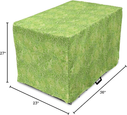 Lunarable Green Dog Crate Cover, Line Art Style Flourish Pattern on Green Tone Backdrop Ornate Victorian, Easy to Use Pet Kennel Cover for Medium Large Dogs, 36 Inch, Apple Green Pale Yellow