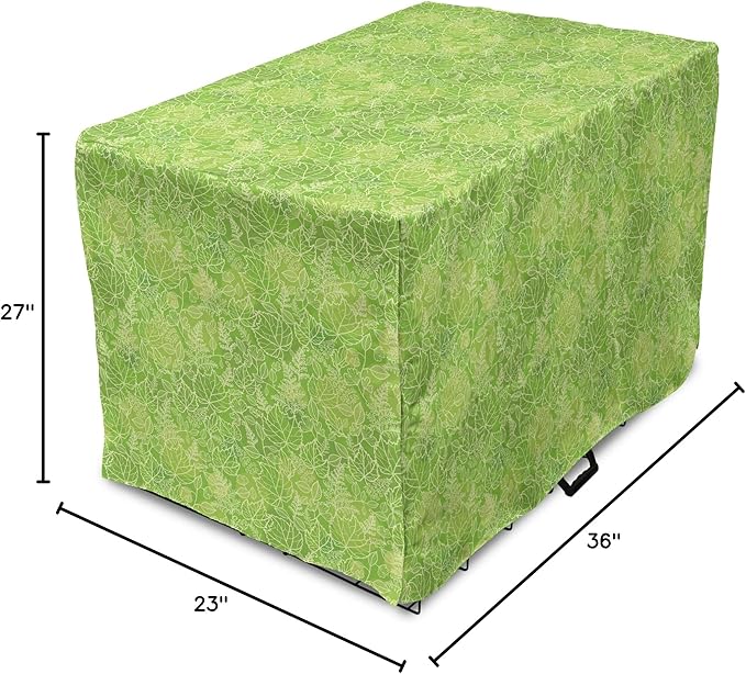 Lunarable Green Dog Crate Cover, Line Art Style Flourish Pattern on Green Tone Backdrop Ornate Victorian, Easy to Use Pet Kennel Cover for Medium Large Dogs, 36 Inch, Apple Green Pale Yellow