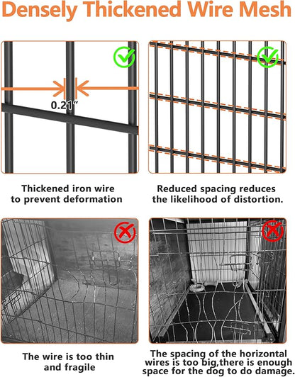 Piskyet Dog Crate Furniture with Cushion,Heavy-Duty Reinforced Metal Mesh,44" Wooden Dog Crate End Table with Double Doors,Indoor Dog Kennel,Dog Cage Side Table for Large Breed,Grey
