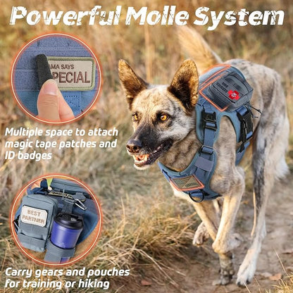rabbitgoo Tactical Dog Harness for Large Dogs, Heavy Duty Dog Harness with Handle, No-Pull Service Dog Vest Large Breed, Adjustable Military Dog Vest Harness for Training Hunting Walking, Blue, S